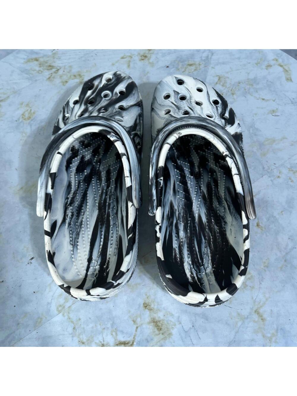 Crocs Classic Womens Sz 9 Shoes Black White Slides Comfort Casual Marbled Sandal - Picture 7 of 10